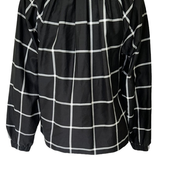Marie Oliver Silk Black & White Plaid Windowpane Printed Ruffle Neck Blouse - S - Picture 11 of 14